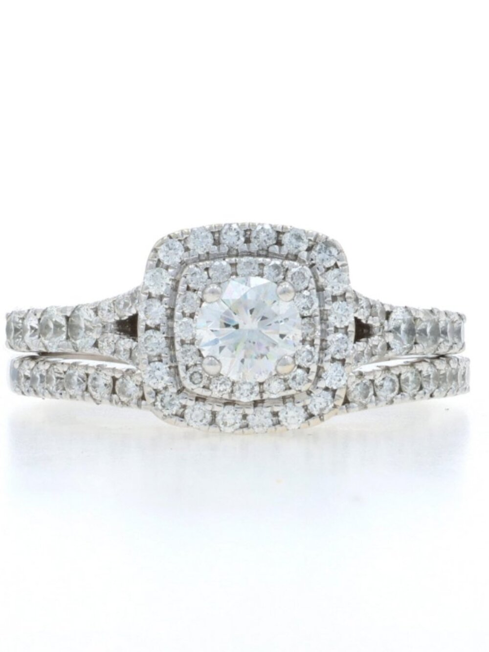 LEO Diamond Halo Engagement Ring Wed Band White Gold 14k First Light 1.04ctw GSI